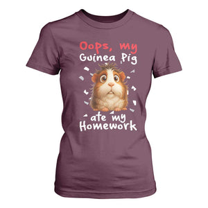 Oops My Guinea Pig Ate My Homework T Shirt For Women Funny Cavy Lover Gift TS12 Maroon Print Your Wear