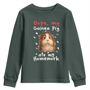 Oops My Guinea Pig Ate My Homework Youth Sweatshirt Funny Cavy Lover Gift TS12 Dark Forest Green Print Your Wear