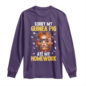 Funny My Guinea Pig Ate My Homework Long Sleeve Shirt Gift For Rodent Lovers TS12 Purple Print Your Wear
