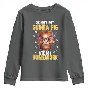 Funny My Guinea Pig Ate My Homework Youth Sweatshirt Gift For Rodent Lovers TS12 Dark Heather Print Your Wear