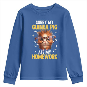 Funny My Guinea Pig Ate My Homework Youth Sweatshirt Gift For Rodent Lovers TS12 Royal Blue Print Your Wear