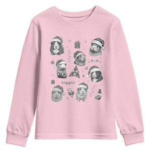 Christmas Guinea Pigs Youth Sweatshirt Funny Cavy Lover Holiday Gift TS12 Light Pink Print Your Wear