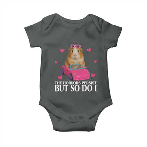 Funny Guinea Pig Lover Gift Baby Onesie The Horrors Persist But So Do I TS12 Dark Heather Print Your Wear