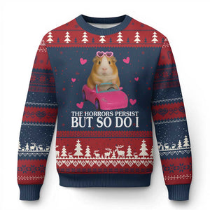 Funny Guinea Pig Lover Gift Ugly Christmas Sweater The Horrors Persist But So Do I TS12 Navy Red Print Your Wear