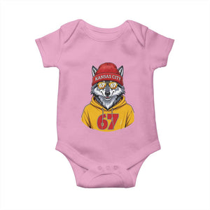 Six Seven Meme Wolf Football Fan Baby Onesie Gen Alpha Slang Gift TS12 Light Pink Print Your Wear