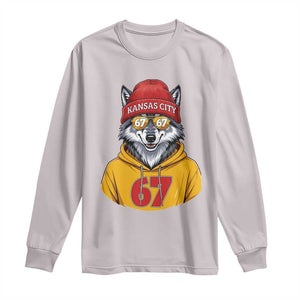 Six Seven Meme Wolf Football Fan Long Sleeve Shirt Gen Alpha Slang Gift TS12 Ice Gray Print Your Wear