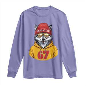 Six Seven Meme Wolf Football Fan Long Sleeve Shirt Gen Alpha Slang Gift TS12 Violet Print Your Wear