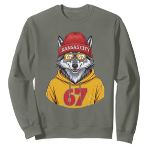 Six Seven Meme Wolf Football Fan Sweatshirt Gen Alpha Slang Gift TS12 Military Green Print Your Wear