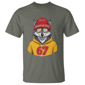Six Seven Meme Wolf Football Fan T Shirt Gen Alpha Slang Gift TS12 Military Green Print Your Wear