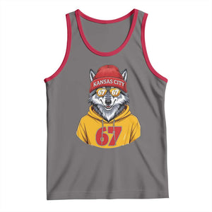 Six Seven Meme Wolf Football Fan Tank Top Gen Alpha Slang Gift TS12 Deep Heather Red Print Your Wear