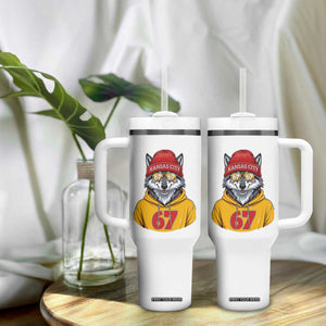 Six Seven Meme Wolf Football Fan Tumbler With Handle Gen Alpha Slang Gift TS12 Print Your Wear