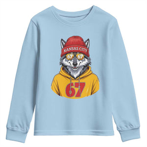 Six Seven Meme Wolf Football Fan Youth Sweatshirt Gen Alpha Slang Gift TS12 Light Blue Print Your Wear