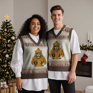 Six Seven Meme Tiger Football Fan V-Neck Knit Sweater Vest Gen Alpha Slang Gift TS12 Mocha Mousse Print Your Wear