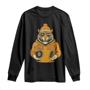Six Seven Meme Tiger Football Fan Long Sleeve Shirt Gen Alpha Slang Gift TS12 Black Print Your Wear