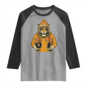 Six Seven Meme Tiger Football Fan Raglan Shirt Gen Alpha Slang Gift TS12 Sport Gray Black Print Your Wear