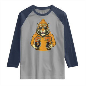 Six Seven Meme Tiger Football Fan Raglan Shirt Gen Alpha Slang Gift TS12 Sport Gray Navy Print Your Wear