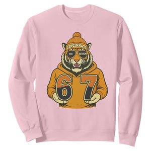Six Seven Meme Tiger Football Fan Sweatshirt Gen Alpha Slang Gift TS12 Light Pink Print Your Wear