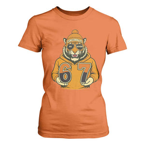 Six Seven Meme Tiger Football Fan T Shirt For Women Gen Alpha Slang Gift TS12 Orange Print Your Wear