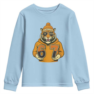 Six Seven Meme Tiger Football Fan Youth Sweatshirt Gen Alpha Slang Gift TS12 Light Blue Print Your Wear