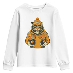 Six Seven Meme Tiger Football Fan Youth Sweatshirt Gen Alpha Slang Gift TS12 White Print Your Wear