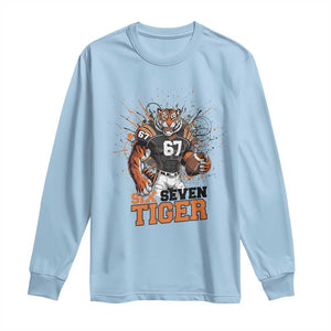 Six Seven Meme Tiger Football Long Sleeve Shirt Funny Gen Z Alpha Gift TS12 Light Blue Print Your Wear