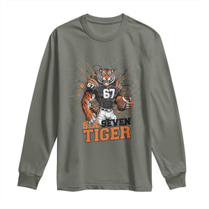 Six Seven Meme Tiger Football Long Sleeve Shirt Funny Gen Z Alpha Gift TS12 Military Green Print Your Wear