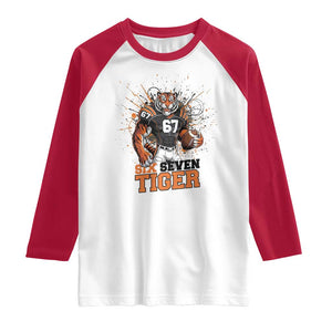 Six Seven Meme Tiger Football Raglan Shirt Funny Gen Z Alpha Gift TS12 White Red Print Your Wear