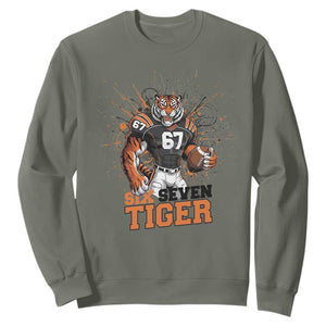 Six Seven Meme Tiger Football Sweatshirt Funny Gen Z Alpha Gift TS12 Military Green Print Your Wear