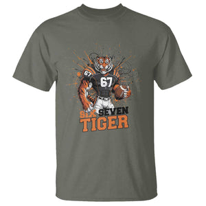 Six Seven Meme Tiger Football T Shirt Funny Gen Z Alpha Gift TS12 Military Green Print Your Wear
