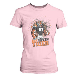 Six Seven Meme Tiger Football T Shirt For Women Funny Gen Z Alpha Gift TS12 Light Pink Print Your Wear