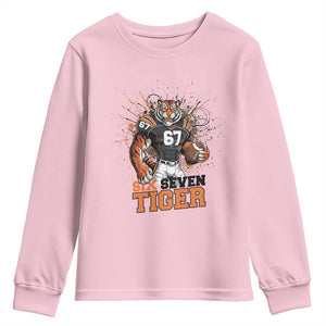 Six Seven Meme Tiger Football Youth Sweatshirt Funny Gen Z Alpha Gift TS12 Light Pink Print Your Wear