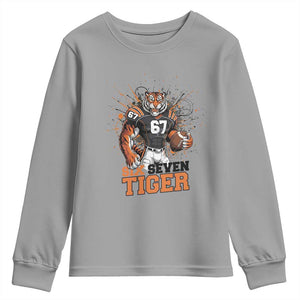 Six Seven Meme Tiger Football Youth Sweatshirt Funny Gen Z Alpha Gift TS12 Sport Gray Print Your Wear