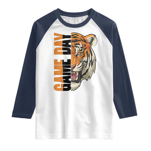 Tiger Football Lover Raglan Shirt Game Day Fan Lifestyle TS12 White Navy Print Your Wear
