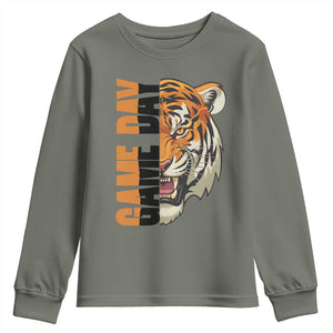 Tiger Football Lover Youth Sweatshirt Game Day Fan Lifestyle TS12 Military Green Print Your Wear