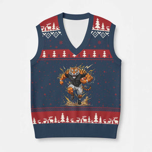 Tiger Football Lover V-Neck Knit Sweater Vest Midwest Game Day Lifestyle TS12 Navy Red Print Your Wear