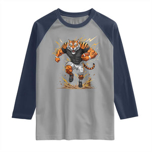 Tiger Football Lover Raglan Shirt Midwest Game Day Lifestyle TS12 Sport Gray Navy Print Your Wear
