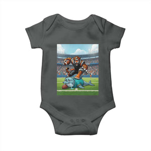 Funny Tiger Dominates Dolphin Baby Onesie FB Rivalry Gift TS12 Dark Heather Print Your Wear
