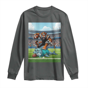 Funny Tiger Dominates Dolphin Long Sleeve Shirt FB Rivalry Gift TS12 Dark Heather Print Your Wear