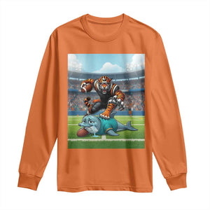Funny Tiger Dominates Dolphin Long Sleeve Shirt FB Rivalry Gift TS12 Orange Print Your Wear
