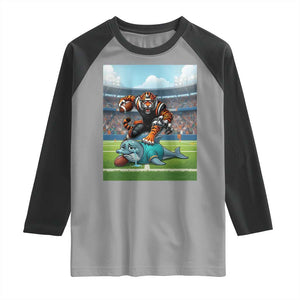 Funny Tiger Dominates Dolphin Raglan Shirt FB Rivalry Gift TS12 Sport Gray Black Print Your Wear