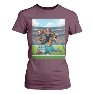 Funny Tiger Dominates Dolphin T Shirt For Women FB Rivalry Gift TS12 Maroon Print Your Wear