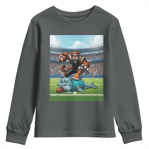 Funny Tiger Dominates Dolphin Youth Sweatshirt FB Rivalry Gift TS12 Dark Heather Print Your Wear