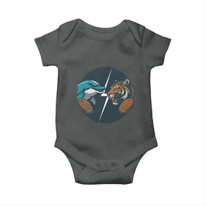 Funny Tiger Vs Dolphin Rivalry Baby Onesie Gift For FB Hardcore Fan TS12 Dark Heather Print Your Wear