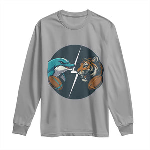 Funny Tiger Vs Dolphin Rivalry Long Sleeve Shirt Gift For FB Hardcore Fan TS12 Sport Gray Print Your Wear