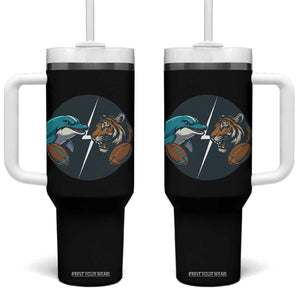 Funny Tiger Vs Dolphin Rivalry Tumbler With Handle Gift For FB Hardcore Fan TS12 One Size: 40 oz Black Print Your Wear