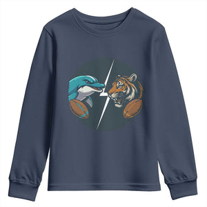 Funny Tiger Vs Dolphin Rivalry Youth Sweatshirt Gift For FB Hardcore Fan TS12 Navy Print Your Wear
