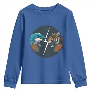 Funny Tiger Vs Dolphin Rivalry Youth Sweatshirt Gift For FB Hardcore Fan TS12 Royal Blue Print Your Wear