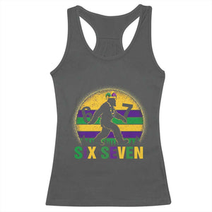 Funny Mardi Gras Bigfoot Racerback Tank Top Six Seven Meme TS12 Dark Heather Print Your Wear