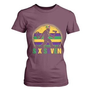 Funny Mardi Gras Bigfoot T Shirt For Women Six Seven Meme TS12 Maroon Print Your Wear