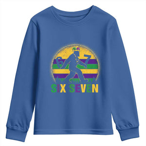Funny Mardi Gras Bigfoot Youth Sweatshirt Six Seven Meme TS12 Royal Blue Print Your Wear